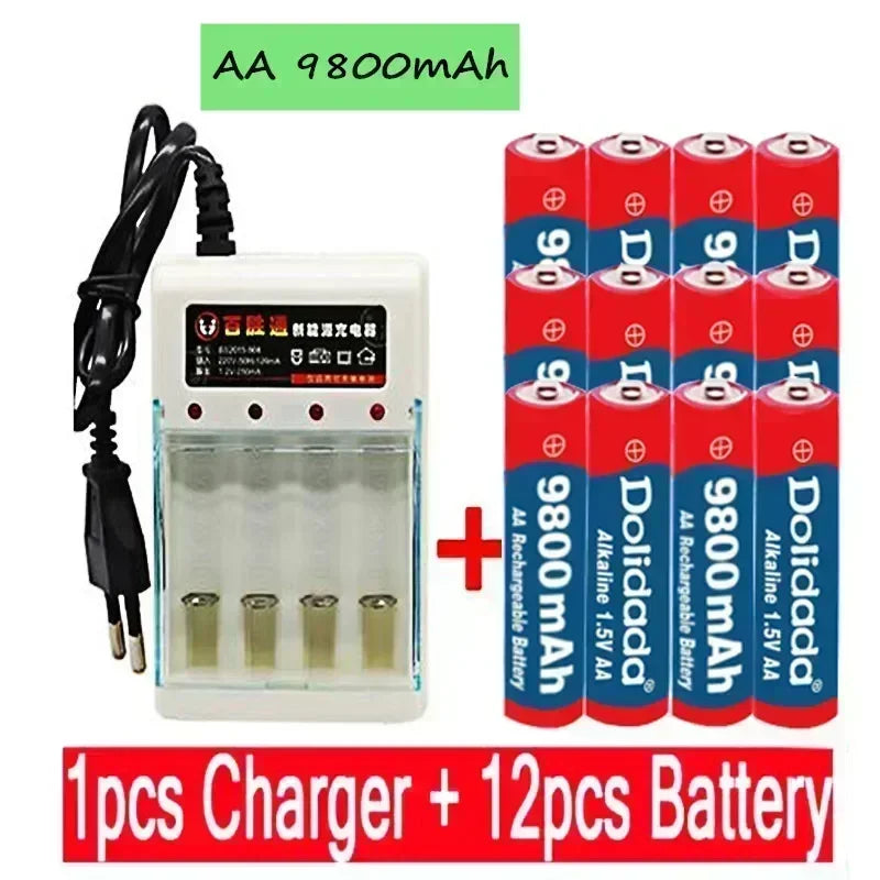 2025 New AA9800 MAH Rechargeable Battery AA 1.5 V Rechargeable New Alcalinas Drummey+Charger