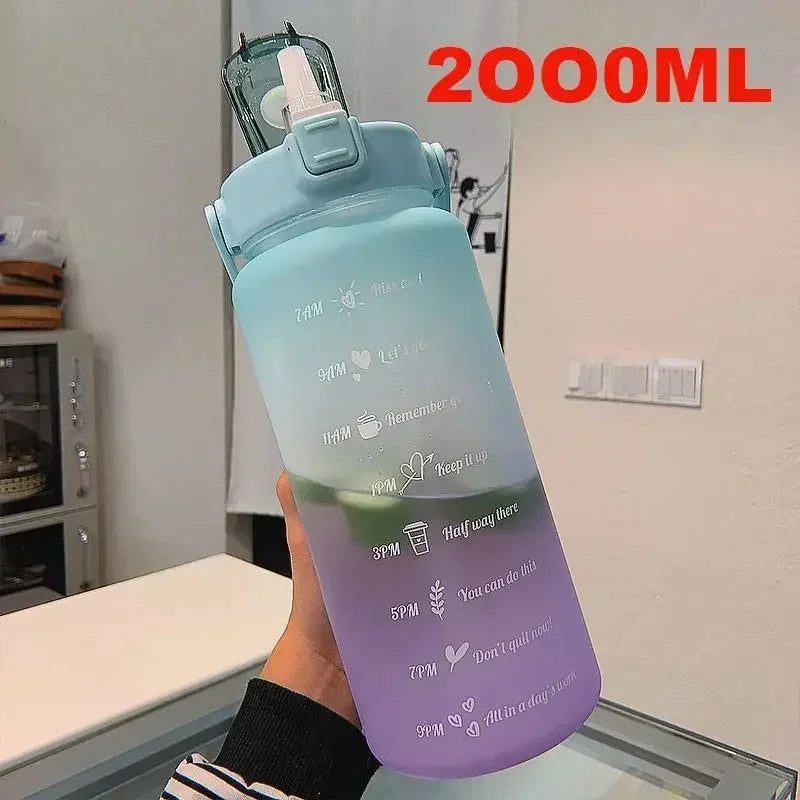 3PCS Sports Water Bottle for Running Drinking Bottle 2L Motivational with Time Marker Stickers Portable Reusable Plastic Cups