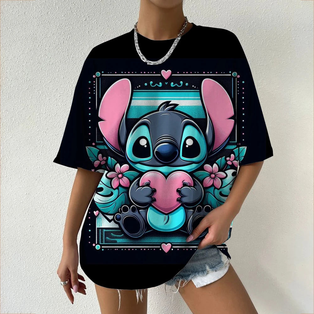 Simple Disney Stitch print Women's Face Printing tees Women T-Shirts Casual Soft Short Sleeve Tops Loose Comfortable Clothes