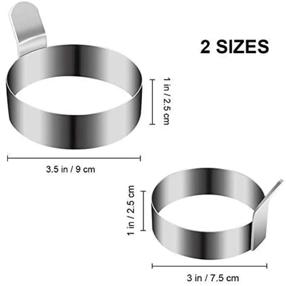 2Pcs Thickened 304 Stainless Steel Round Fried Eggs Mold with Handle Pancake Forming Mould Omelet Rings Kitchen Cooking Tools