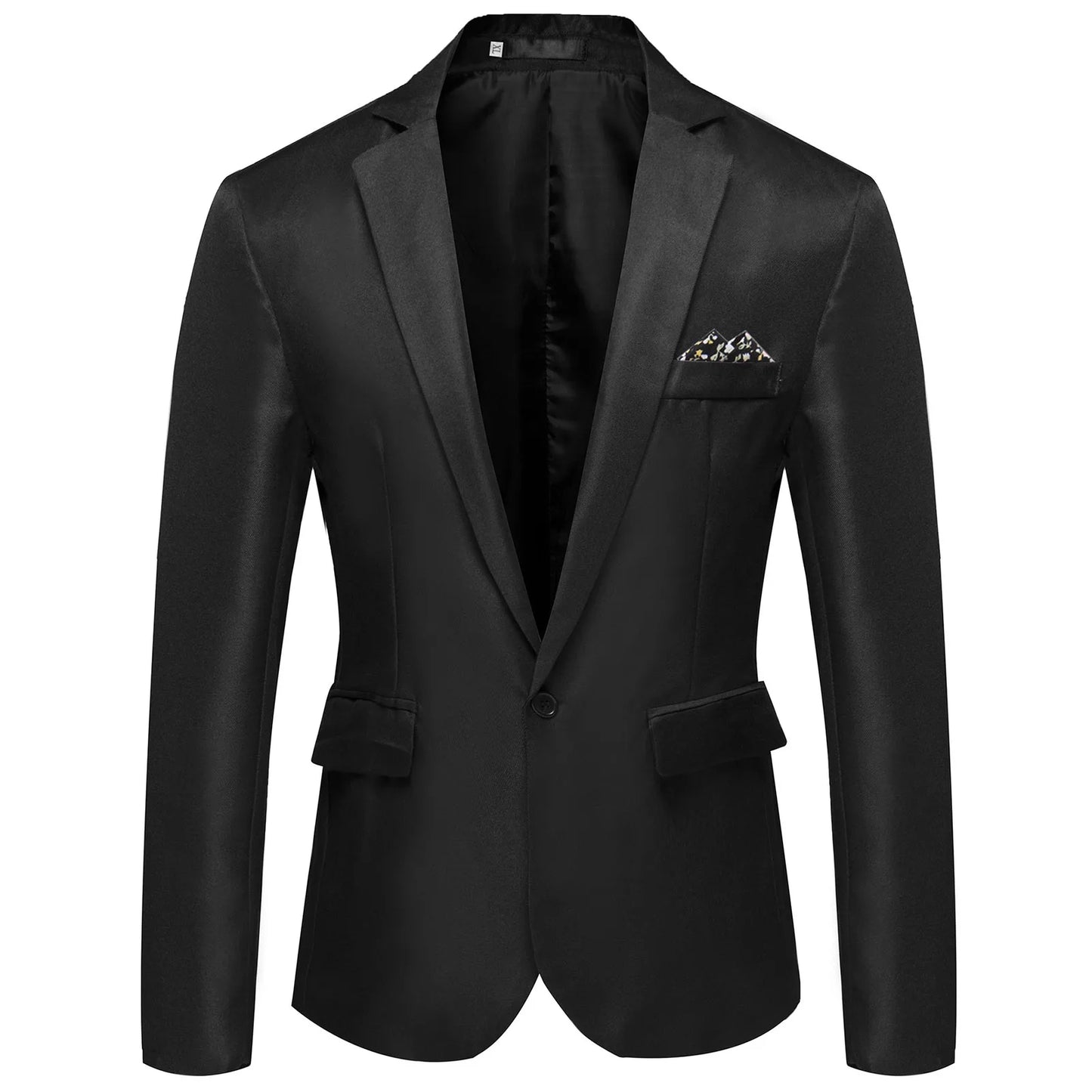 Men Blazer Formal Business Style Slim Fit Single Button Suit Jacket Solid Color Lapel Satin Groom Wedding Banquet Men Suit Coat