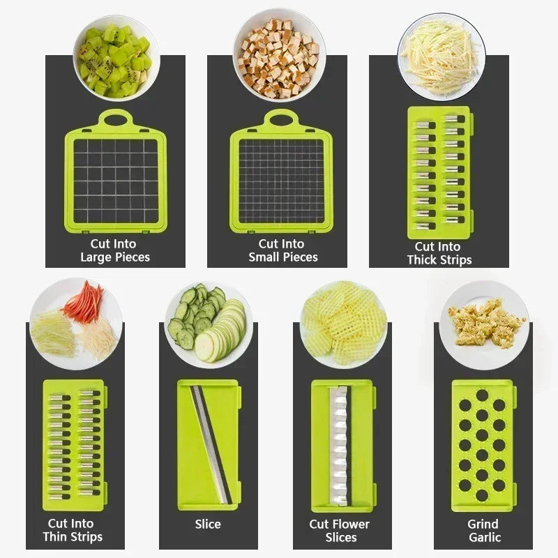 Multifunctional vegetable chopper 14/16 in one chopper handle food grate chopper kitchen vegetable slicer dicing machine cutting
