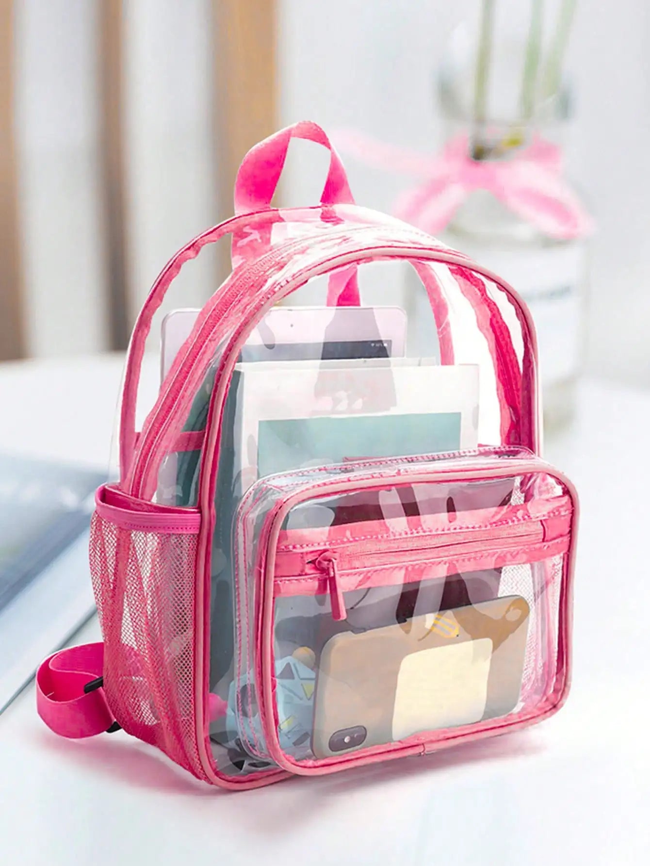 Transparent Contrasting Color Waterproof Children'S Backpack Suitable For Girls, Boys, Swimming, Outdoor Sports, And Travel