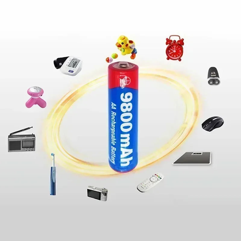 2025 New AA9800 MAH Rechargeable Battery AA 1.5 V Rechargeable New Alcalinas Drummey+Charger