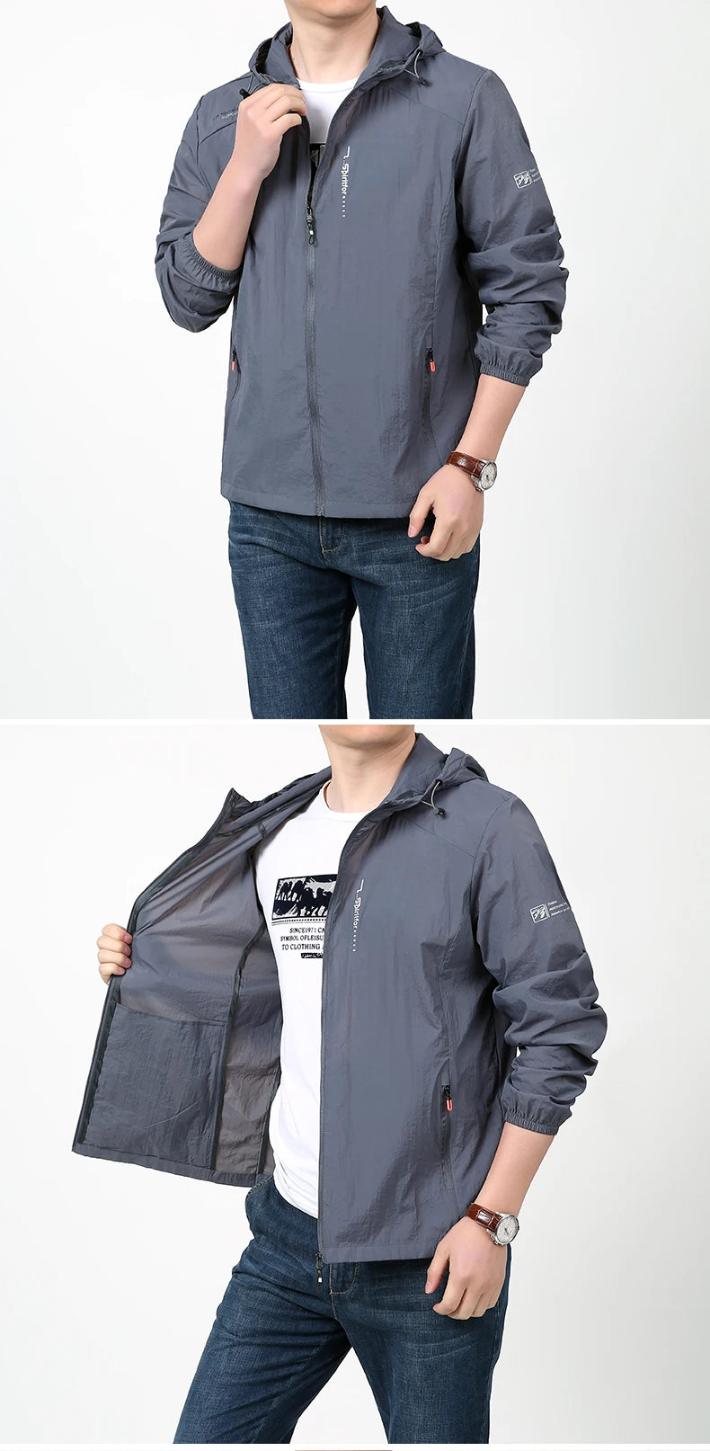 2023 Quick Dry Lightweight Jacket Men Summer Camping Fishing Sun Protection Jacket Ultra Light Hooded Casual Outwear Skin Coats