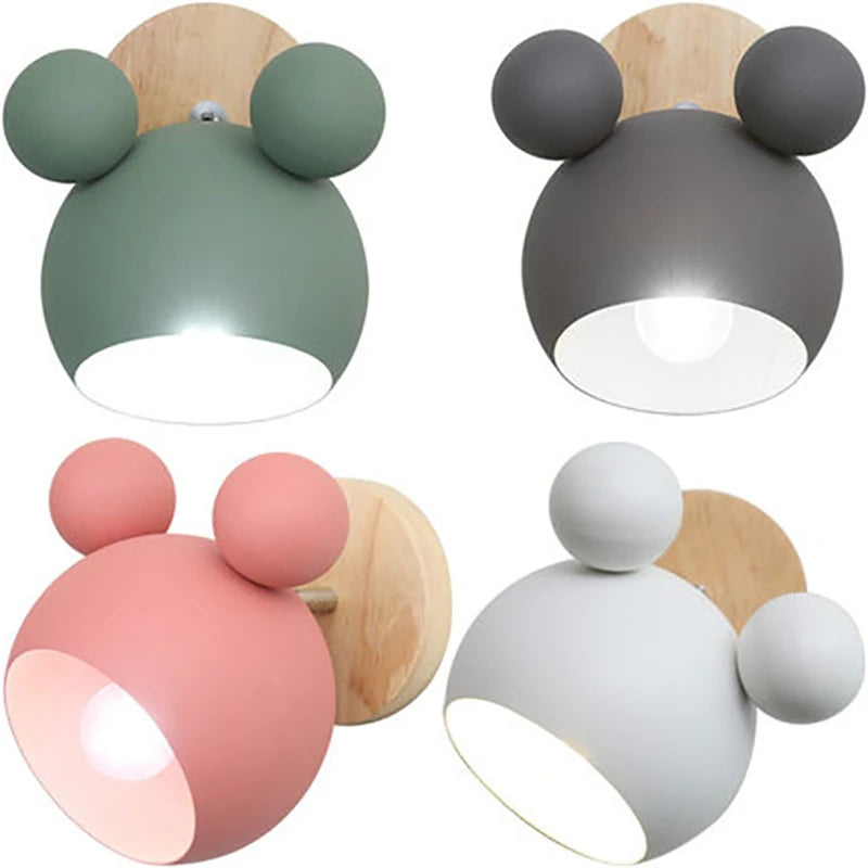 Nordic Mickey Wall Lamp Bedroom Parlor Wall Light Study Applique Murale Luminaire Simple and Lovely Children's Room Wandlamp