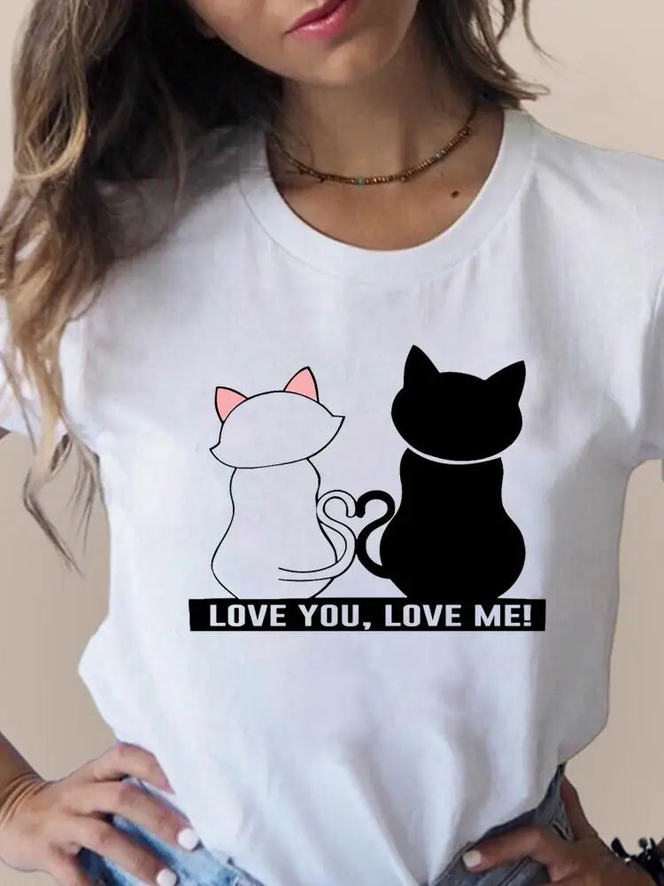 Print T Fashion 3D Cat Lovely Trend Cute Women's Clothing Short Sleeve Clothes Summer T-shirts Ladies Female Graphic Tee