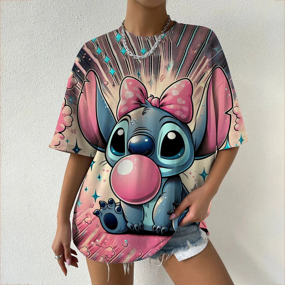 Simple Disney Stitch print Women's Face Printing tees Women T-Shirts Casual Soft Short Sleeve Tops Loose Comfortable Clothes