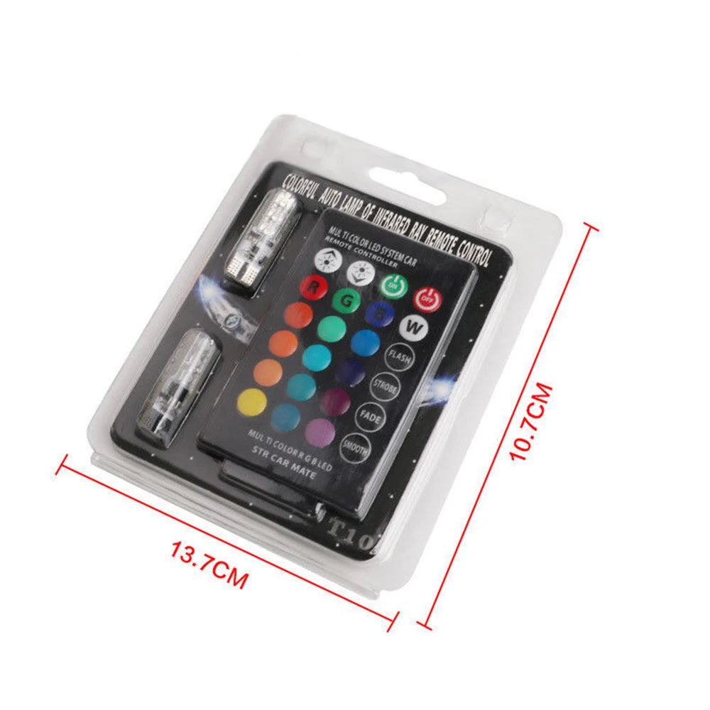2Pcs T10 5050 LED Car Width Light Auto Dome Reading Decorative Lamp 6SMD RGB Color Remote Control Strobe Mood Light