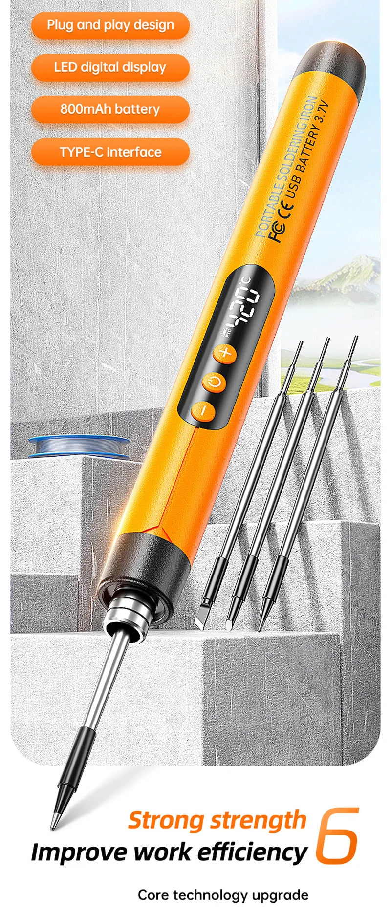 Saldatore USB con regolazione intelligente della temperatura, set di saldatore senza fili con luce di lavoro a LED