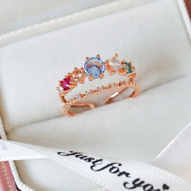 New Arrival Elegant and Luxurious Colored Zircon Inlaid Ring Fashion-forward Women Stylish Open Finger Ring with Colorful Zircon