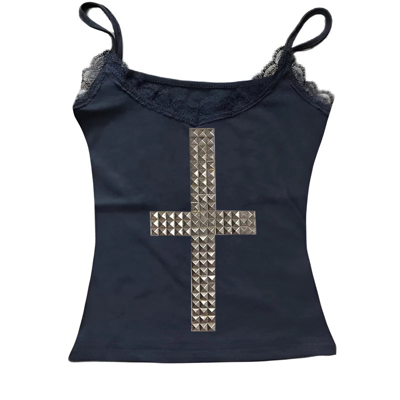 Women 90s Vintage Clothing T-shirts Goth Kawaii Girl Emo Kpop Goth Baby Tees Harajuku Cross Hot Stamping Y2k Clothes Streetwear