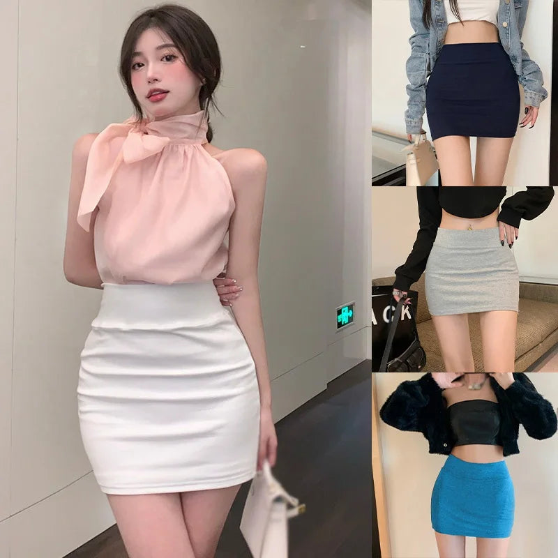 Women Skirts High Waist Versatile Elastic Elastic Waist Korean Solid Color Hip Wrapped Dress