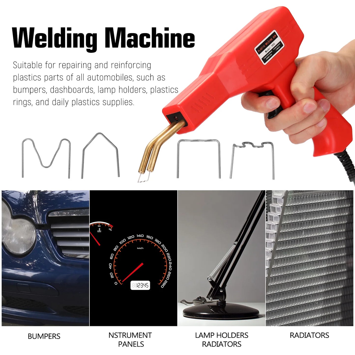 Saldatrice per plastica rossa da 50 W, pistola sparachiodi a caldo con 200/400/800 chiodi, kit di riparazione paraurti auto, strumento per crepe, chiodatrice per garage, macchina per saldatura in PVC