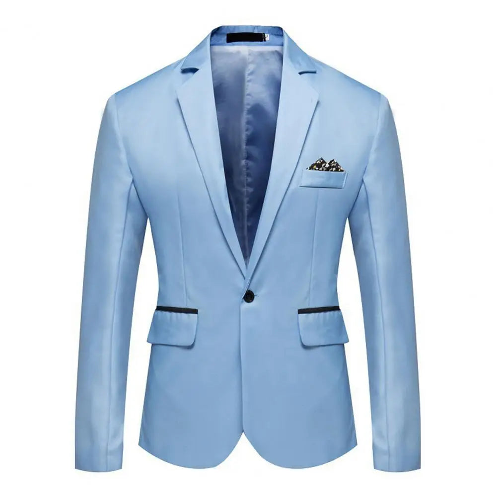 Men Blazer Formal Business Style Slim Fit Single Button Suit Jacket Solid Color Lapel Satin Groom Wedding Banquet Men Suit Coat