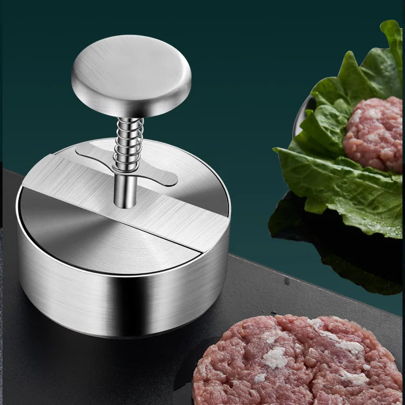 Hamburger Patty Maker Press 304 Stainless Steel Non-Stick Round Manual Rice Ball Mold Thickness Adjusted Kitchen Beef BBQ Tools