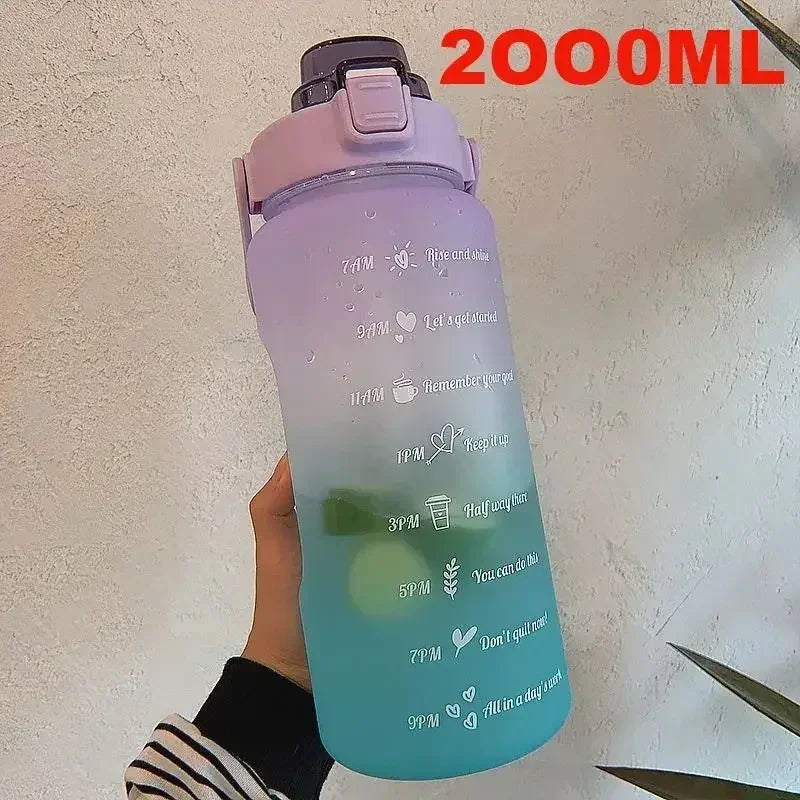 3PCS Sports Water Bottle for Running Drinking Bottle 2L Motivational with Time Marker Stickers Portable Reusable Plastic Cups