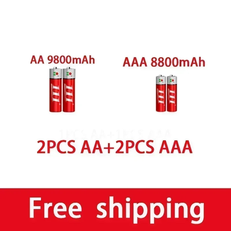 SU AAA + AA rechargeable AA 1.5V 9800mah - 1.5V AAA 8800mAh alkaline battery flashlight toy watch MP3 player, free delivery
