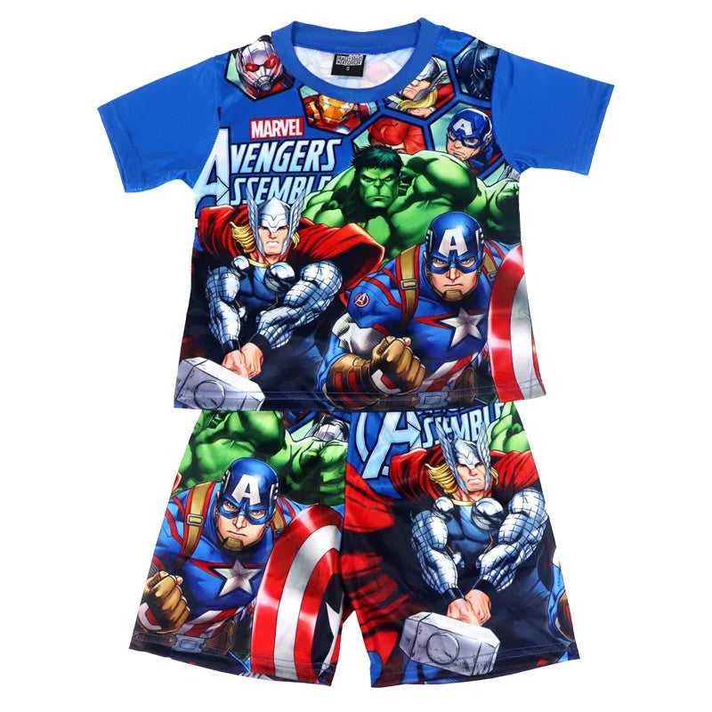 New Boy Sets Short-sleeved Summer Cartoon Avengers Kids Children Shorts Pajamas Outfits Marvel Clothes Suit 3-8 Y