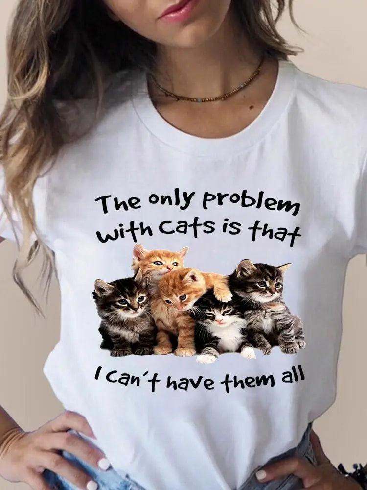 Print T Fashion 3D Cat Lovely Trend Cute Women's Clothing Short Sleeve Clothes Summer T-shirts Ladies Female Graphic Tee