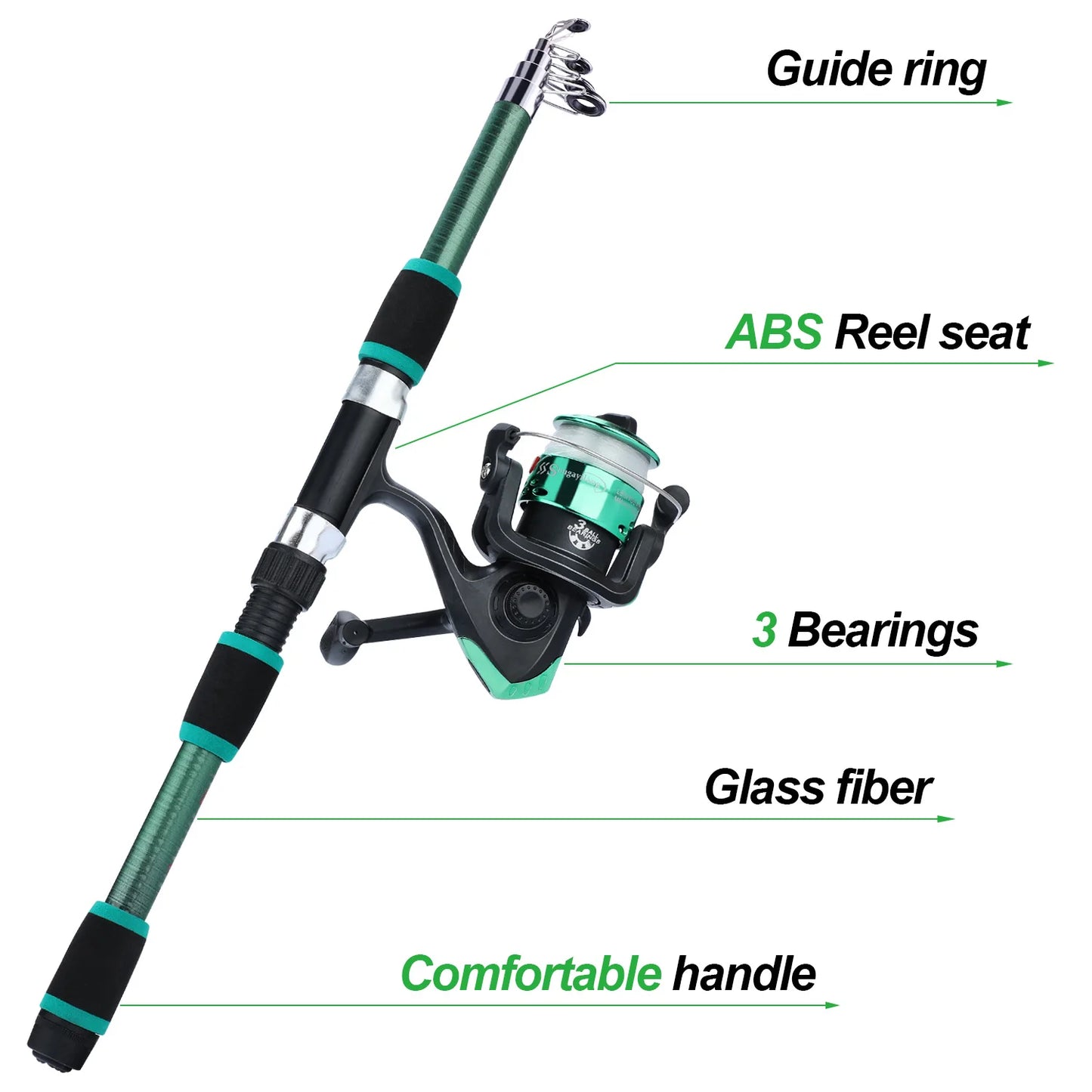 Sougayilang Spinning Fishing Rod and Reel Combo1.8M Telescopic Rod with 5.2:1 3BB Fishign Reel Max Drag 5kg Full Fishing Kit