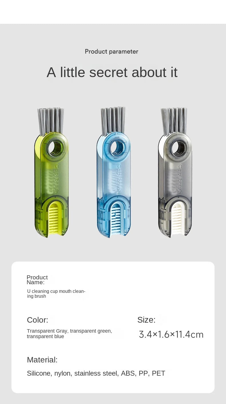 3 In 1 Bottle Gap Cleaner Brush Multifunctional Cup Cleaning Brushes Water Bottles Clean Tool Mini Silicone U-shaped Brush