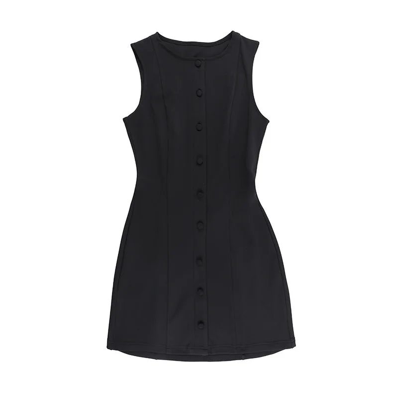 Fashion Sleeveless Sexy Mini Dress For Women New O Neck Single-btrasted Bodycon Club Party Tank Dress Femme Clothes vestidos