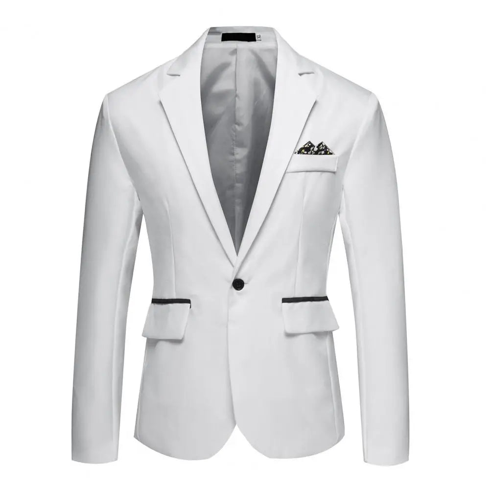Men Blazer Formal Business Style Slim Fit Single Button Suit Jacket Solid Color Lapel Satin Groom Wedding Banquet Men Suit Coat