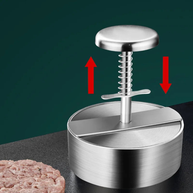 Hamburger Patty Maker Press 304 Stainless Steel Non-Stick Round Manual Rice Ball Mold Thickness Adjusted Kitchen Beef BBQ Tools
