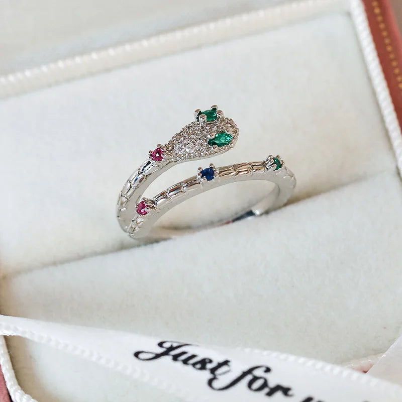 New Arrival Elegant and Luxurious Colored Zircon Inlaid Ring Fashion-forward Women Stylish Open Finger Ring with Colorful Zircon