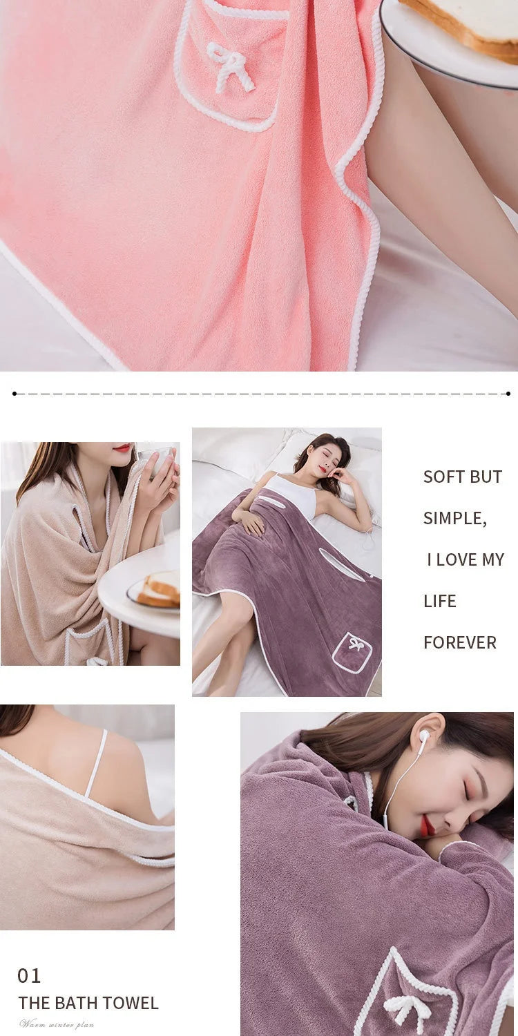 2024 Coral Velvet Bath Skirt Soft Absorbent Thickened with Edging Adult Women Chest Wrapped Wearable Bath Towel