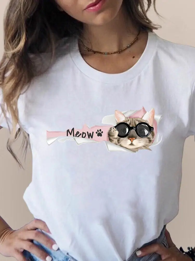 Print T Fashion 3D Cat Lovely Trend Cute Women's Clothing Short Sleeve Clothes Summer T-shirts Ladies Female Graphic Tee