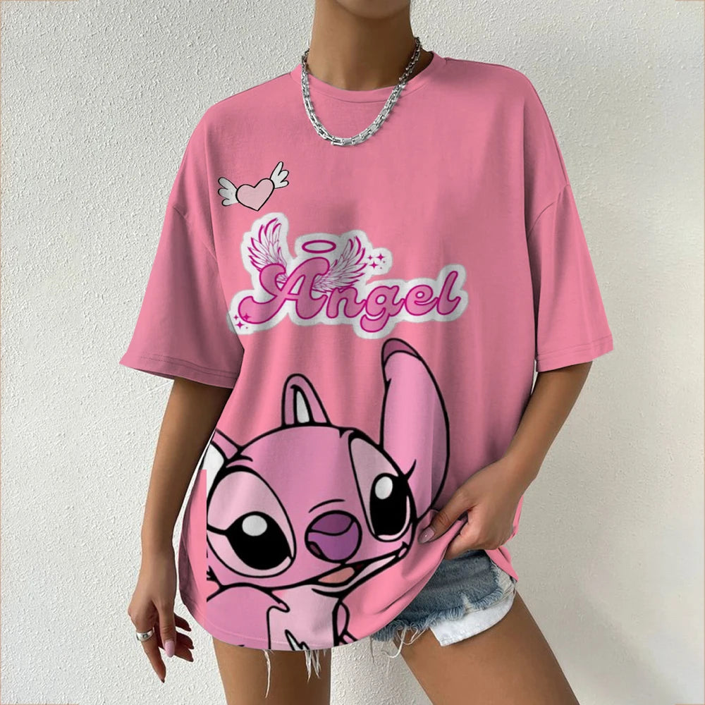 Simple Disney Stitch print Women's Face Printing tees Women T-Shirts Casual Soft Short Sleeve Tops Loose Comfortable Clothes