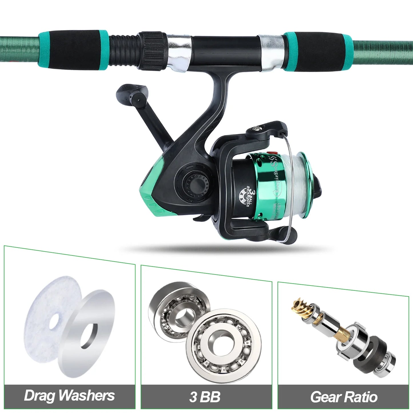 Sougayilang Spinning Fishing Rod and Reel Combo1.8M Telescopic Rod with 5.2:1 3BB Fishign Reel Max Drag 5kg Full Fishing Kit