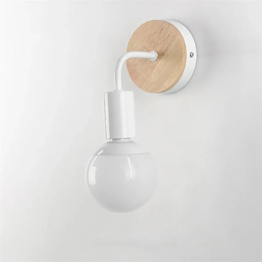 E27 Wood Iron Wall Lamp for Bedroom Bedside Nordic Wall Sconce Background Wall Aisle Lights Wooden Reading Luminaire