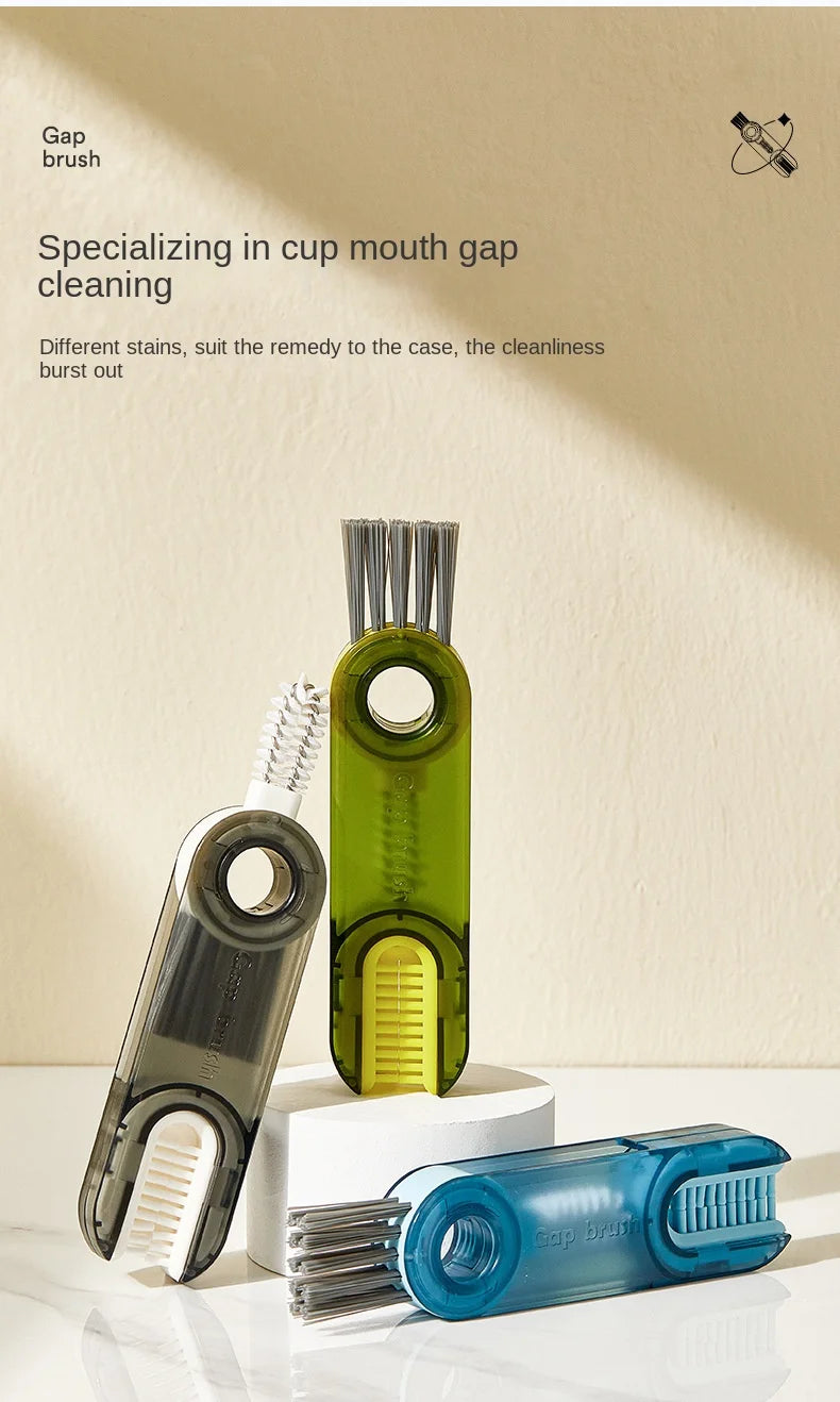 3 In 1 Bottle Gap Cleaner Brush Multifunctional Cup Cleaning Brushes Water Bottles Clean Tool Mini Silicone U-shaped Brush