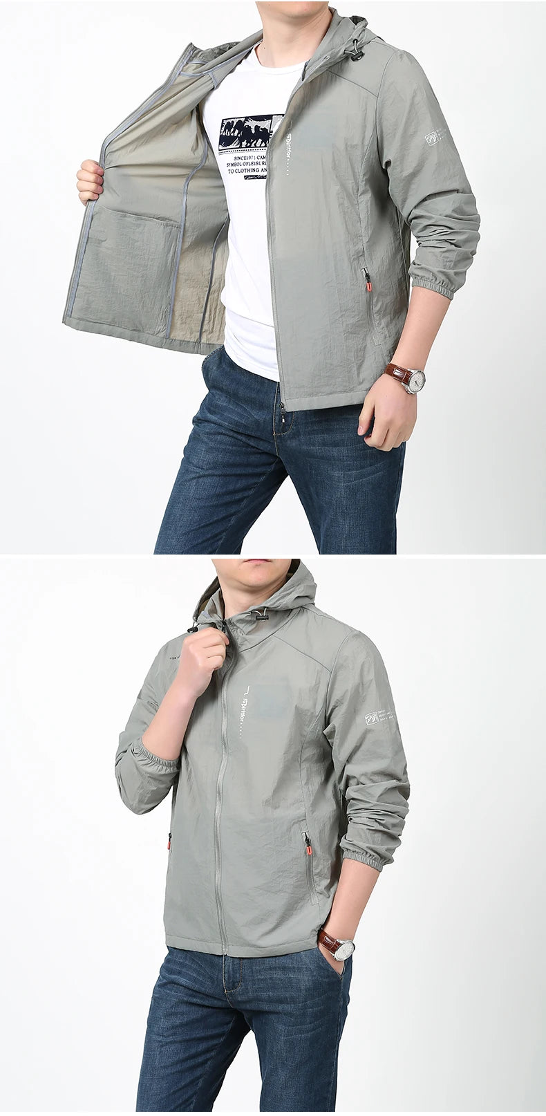2023 Quick Dry Lightweight Jacket Men Summer Camping Fishing Sun Protection Jacket Ultra Light Hooded Casual Outwear Skin Coats