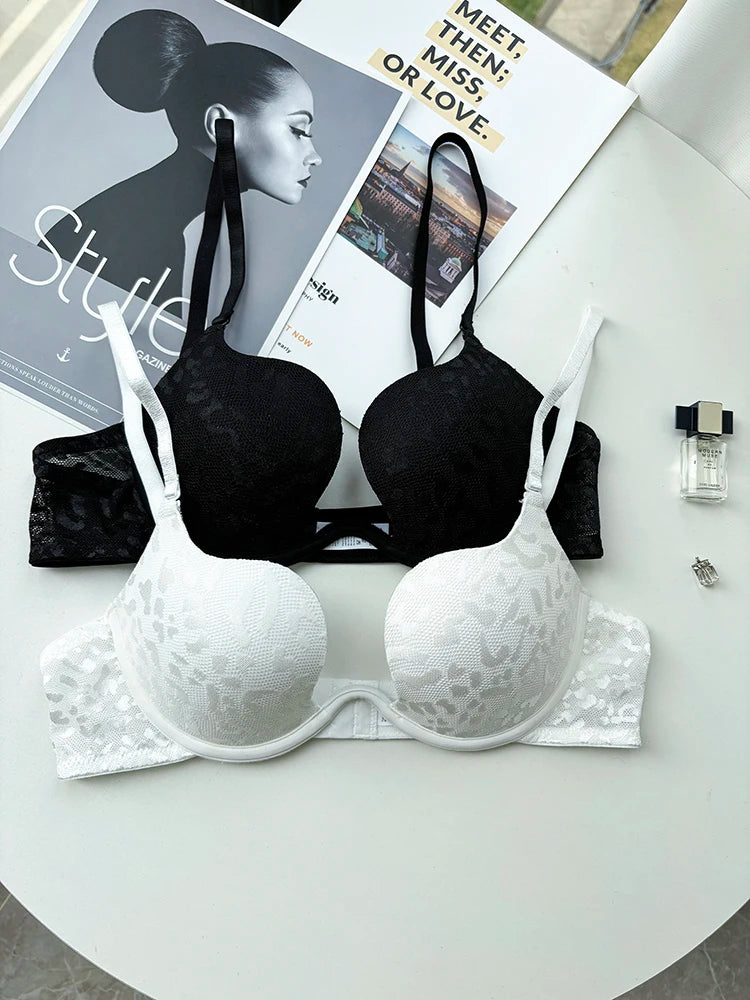 Women Invisible Deep U Lingerie Set Sexy Underwear Low Cut Push Up Open back Bra Intimates Female Bra Set Large size 90CD 95CD