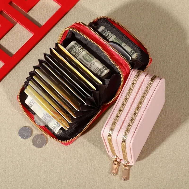 Women's Short Wallet with Transparent Closure. Litchi Pattern. Monaiea Multi Card Slot Wallet, Large Capacity, Fashionable