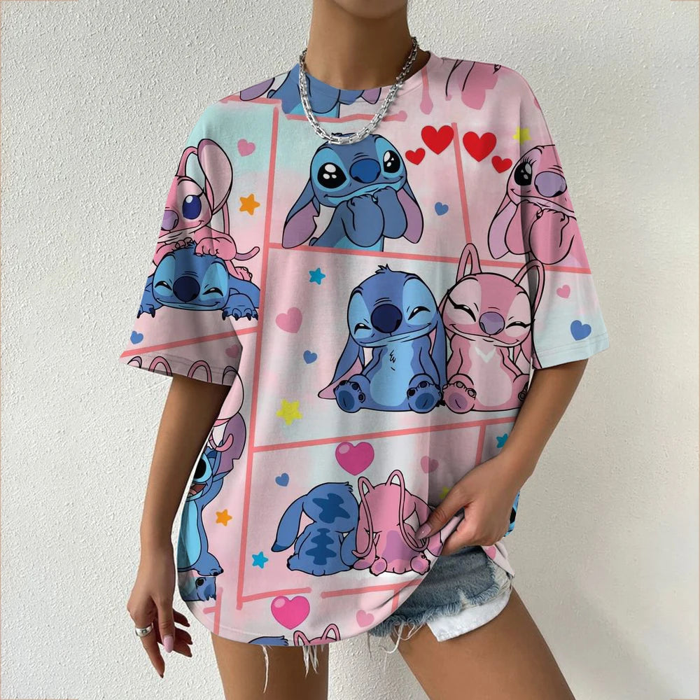 Simple Disney Stitch print Women's Face Printing tees Women T-Shirts Casual Soft Short Sleeve Tops Loose Comfortable Clothes
