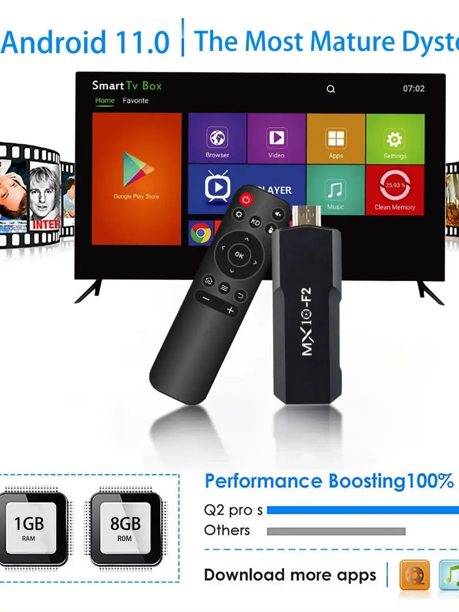tv sticks 1gb 8gb 1 unit android 2024 stb mx10 F2 tv box android 4k eu android tv stick