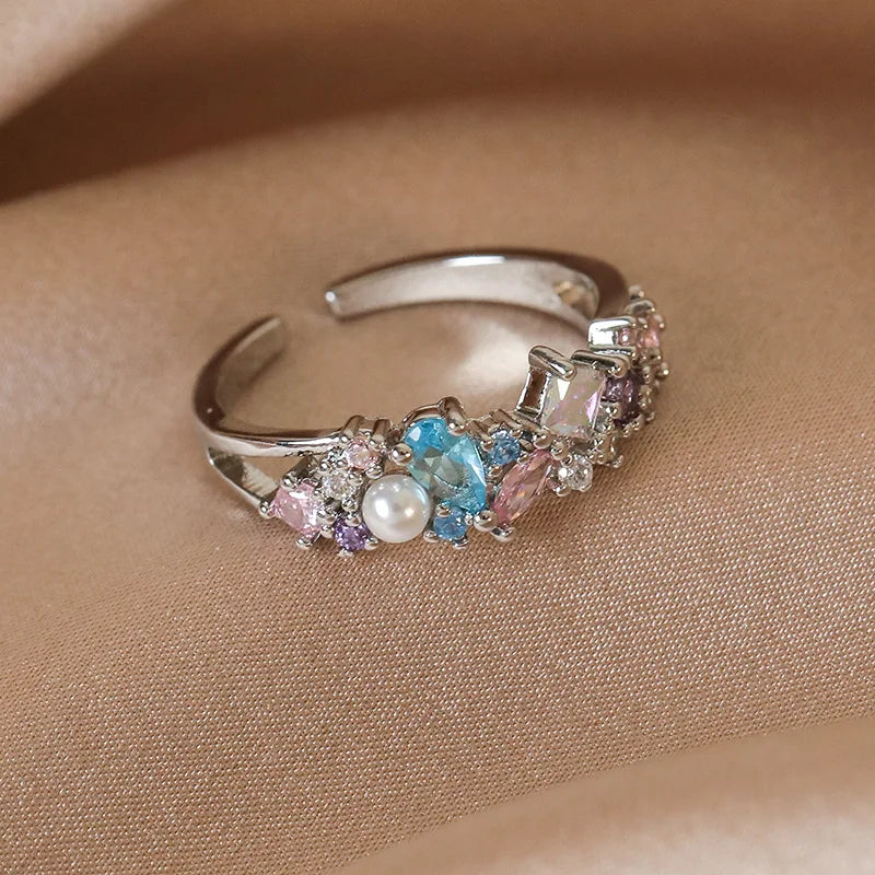 New Arrival Elegant and Luxurious Colored Zircon Inlaid Ring Fashion-forward Women Stylish Open Finger Ring with Colorful Zircon
