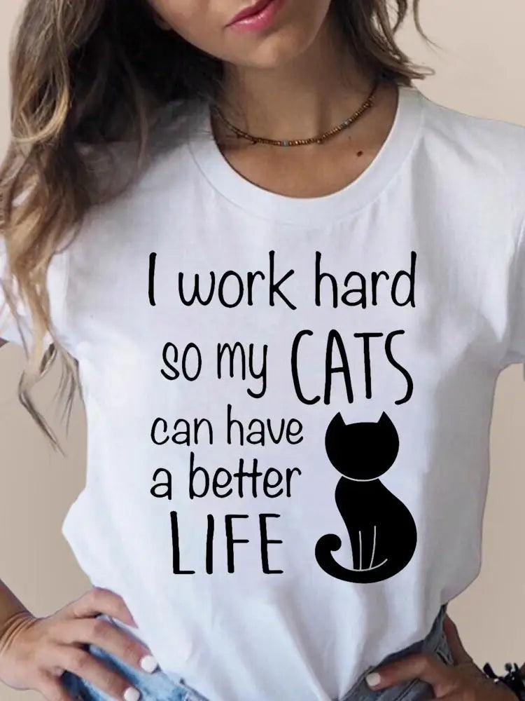 Print T Fashion 3D Cat Lovely Trend Cute Women's Clothing Short Sleeve Clothes Summer T-shirts Ladies Female Graphic Tee