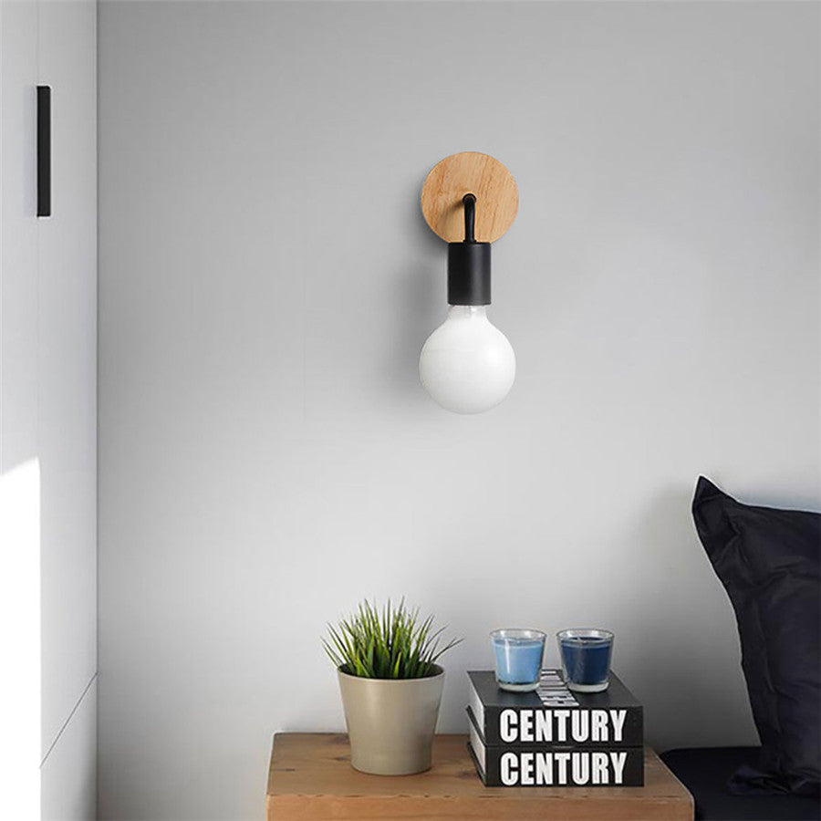 E27 Wood Iron Wall Lamp for Bedroom Bedside Nordic Wall Sconce Background Wall Aisle Lights Wooden Reading Luminaire