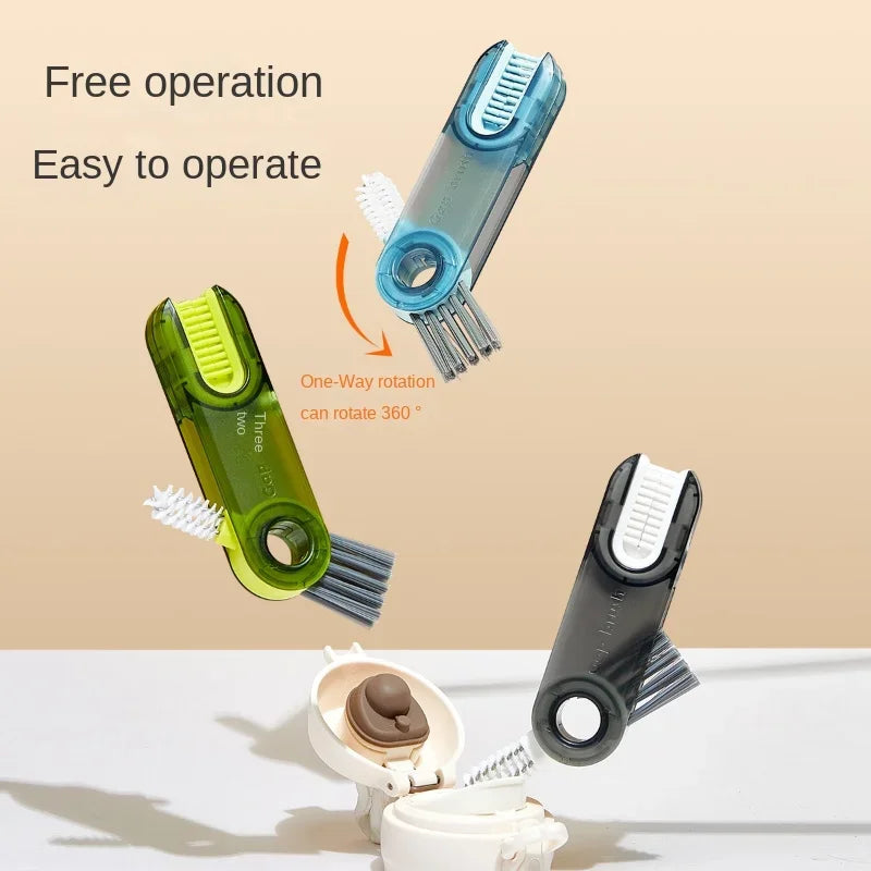 3 In 1 Bottle Gap Cleaner Brush Multifunctional Cup Cleaning Brushes Water Bottles Clean Tool Mini Silicone U-shaped Brush