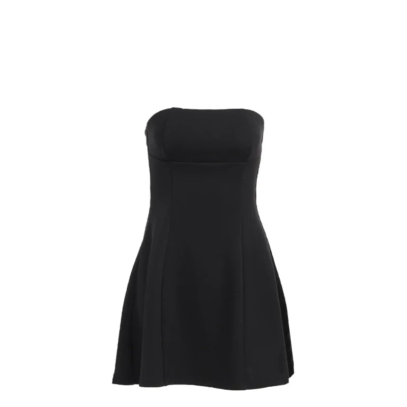 Sleeveless Sexy Tube Top Mini Dresses Solid Patchwork High Waist Summer Fashion Female Bodycon Plunge Vacation Strapless Dress