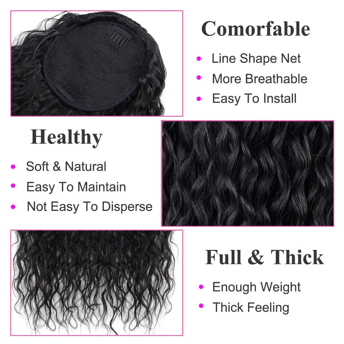 Synthetic Wig 24inch Long Curly Wave Drawstring Ponytail HairPieces Extension Heat Resistant Clip in For Women Girl