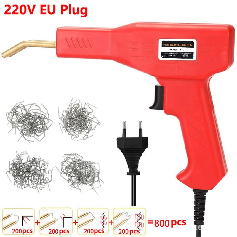 Saldatrice per plastica rossa da 50 W, pistola sparachiodi a caldo con 200/400/800 chiodi, kit di riparazione paraurti auto, strumento per crepe, chiodatrice per garage, macchina per saldatura in PVC