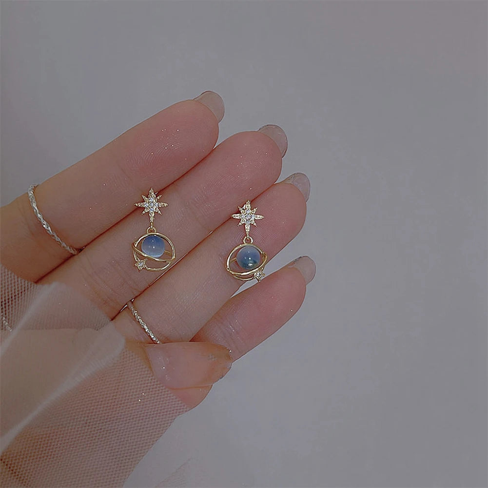 Fashion Cosmic Star River Earrings Blue Opal Niche Unique Planet Earrings Ear Studs Women Versatile Ear Jewelry