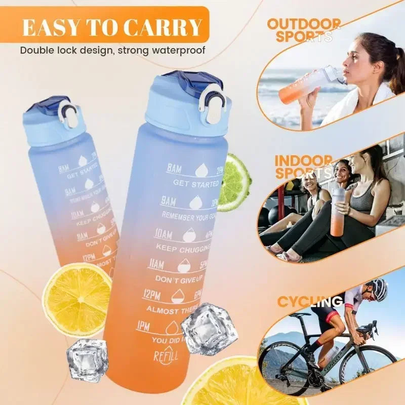 3PCS Sports Water Bottle for Running Drinking Bottle 2L Motivational with Time Marker Stickers Portable Reusable Plastic Cups